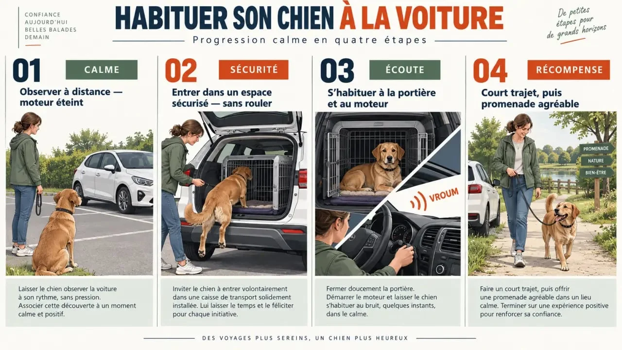 Étapes pour habituer son chien à la voiture progressivement et en sécurité