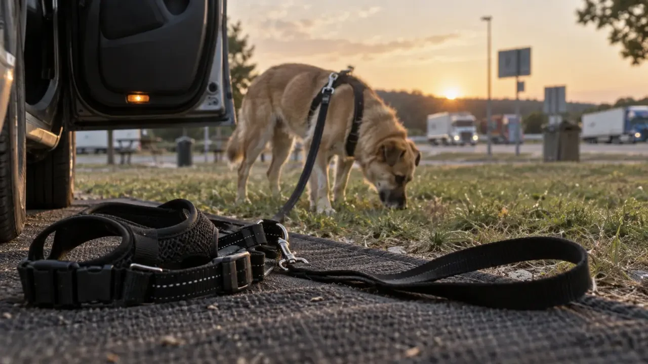 Illustration : Pause autoroute avec son chien : s’arrêter toutes les 2 heures en limitant le risque de fugue